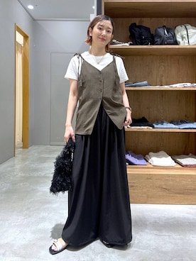 「LEPSIM（レプシィム）のスムースベーシックT2　639421（Tシャツ/カットソー、ホワイト系）」を使った、m.a.k.oさん（レディース・166cm）の夏コーディネート