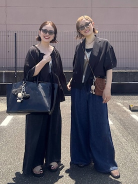 「LEPSIM（レプシィム）の調光ファッショングラス　451342（メガネ、ブラック系）」を使った、m.a.k.oさん（レディース・166cm）の夏コーディネート