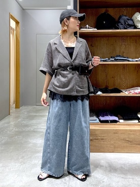 「LEPSIM（レプシィム）のイージーデニムパンツ　630150（デニムパンツ、ブルー系）」を使った、m.a.k.oさん（レディース・166cm）の夏コーディネート