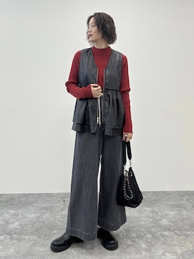 「LEPSIM（レプシィム）のイージーバギーデニム　290477（デニムパンツ）」を使った、m.a.k.oさん（レディース・166cm）の夏コーディネート