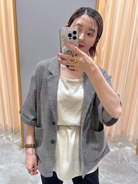 「LEPSIM（レプシィム）の変形バックルベルト　321510（ベルト、ブラック系）」を使った、m.a.k.oさん（レディース・166cm）の夏コーディネート