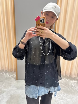 「LEPSIM（レプシィム）の3連ボールネックレス　287544（ネックレス、シルバー系）」を使った、m.a.k.oさん（レディース・166cm）の春コーディネート