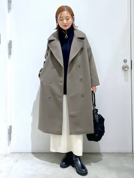 「LEPSIM（レプシィム）のアイテム（チェスターコート）」を使った、m.a.k.oさん（レディース・166cm）の冬コーディネート