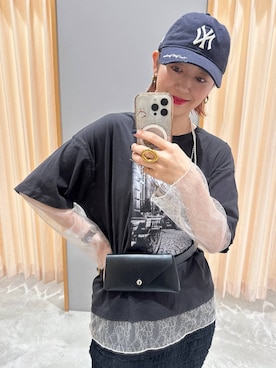 「LEPSIM（レプシィム）のステンレスロングアレンジネックレス　587102（ネックレス、シルバー系）」を使った、m.a.k.oさん（レディース・166cm）の夏コーディネート