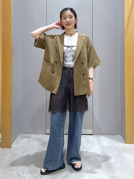 「LEPSIM（レプシィム）の変形バックルベルト　321510（ベルト、ブラック系）」を使った、m.a.k.oさん（レディース・166cm）の春コーディネート