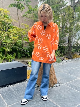 「WHITELAND（ホワイトランド）のアイテム（トップス、オレンジ系）」を使った、Arisa Suzukiさん（レディース・156cm）の夏コーディネート