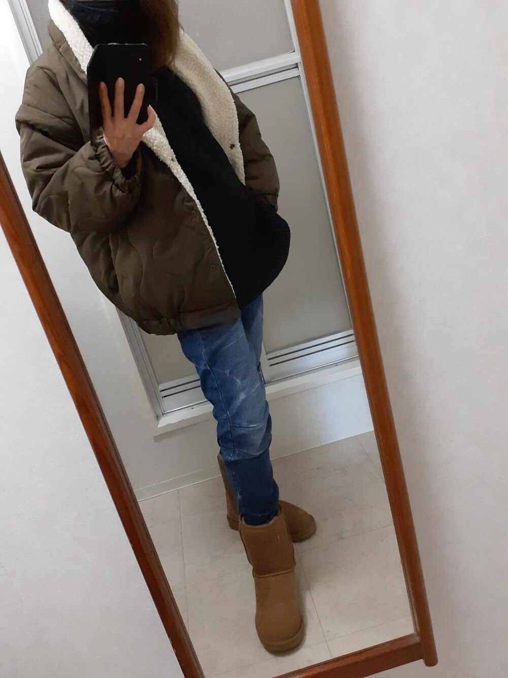 「Re:EDITのアイテム（ジャケット/アウター、ブラウン系）」を使った、ribenjicyanさん（レディース・154cm）の冬コーディネートの2枚目の写真