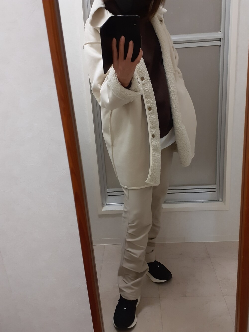 「Re:EDITのアイテム（ジャケット/アウター、ホワイト系）」を使った、ribenjicyanさん（レディース・154cm）の冬コーディネートの1枚目の写真