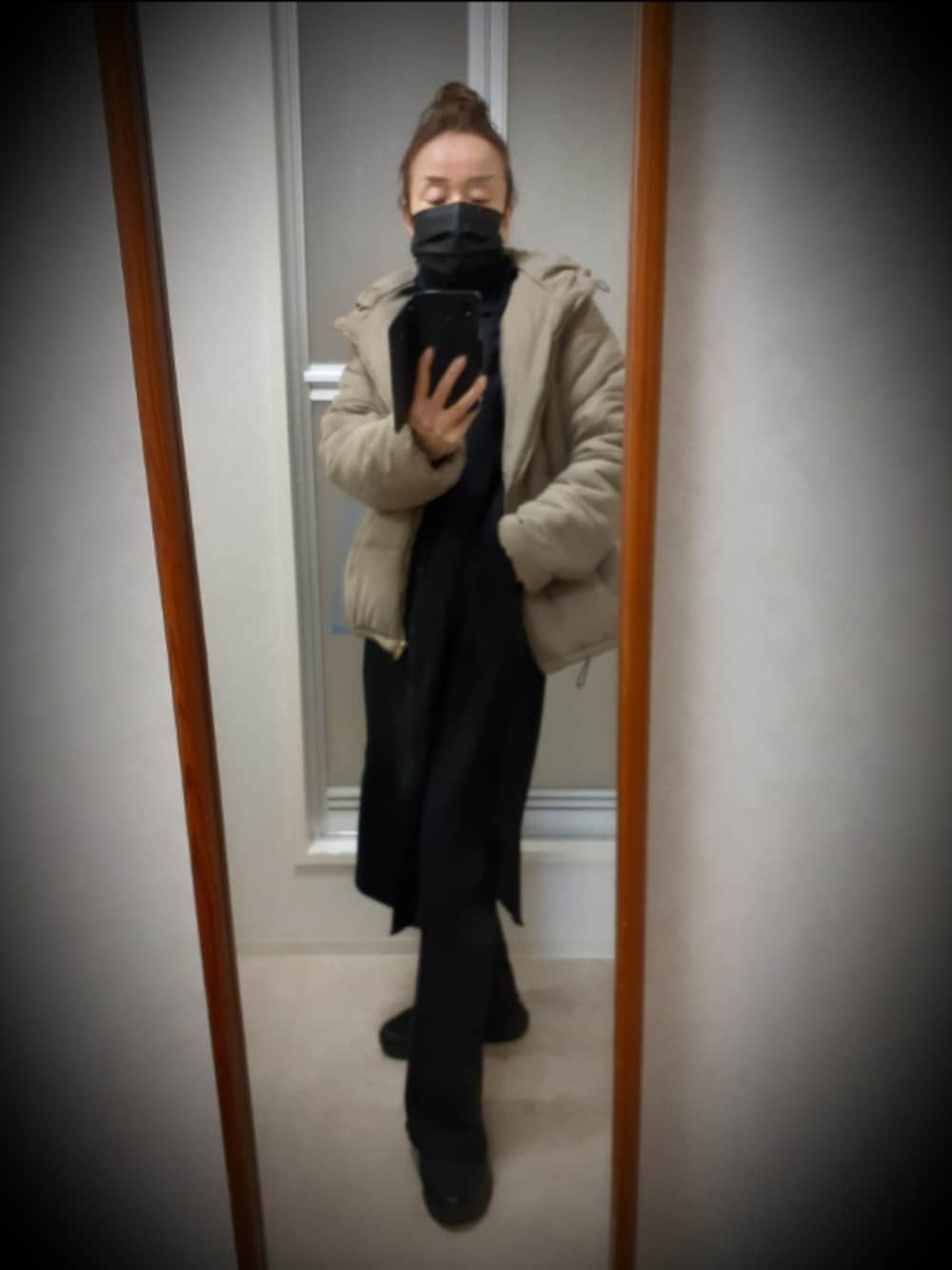 「SHOO・LA・RUEのアイテム（ダウンジャケット/コート、ベージュ系）」を使った、ribenjicyanさん（レディース・154cm）の冬コーディネートの1枚目の写真