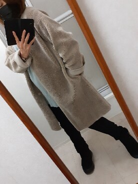「DISCOAT（ディスコート）のアイテム（ムートンコート）」を使った、ribenjicyanさん（レディース・157cm）の冬コーディネート