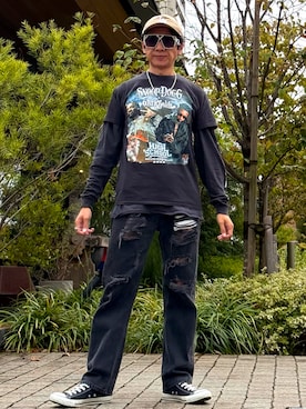 「VINTAGE（ヴィンテージ）のアイテム（Tシャツ/カットソー）」を使った、☠️HiRoC☠️さん（メンズ・171cm）の秋コーディネート