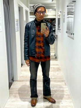 「リーバイス」｜「アイテム（ライダースジャケット）」を使った、☠️HiRoC☠️さん（メンズ・171cm）の冬コーディネート