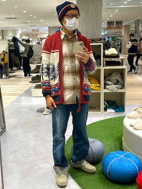「フランネルシャツ」｜「アイテム（帽子）」を使った、☠️HiRoC☠️さん（メンズ・171cm）の秋コーディネート