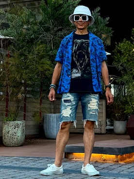 「バケットハット」｜☠️HiRoC☠️さん（メンズ・171cm）の夏コーディネート