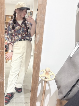 「no brand（ノーブランド）のアイテム（キャップ、ホワイト系）」を使った、yone.（ツミダ）さん（レディース・159cm）の春コーディネート