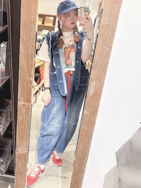 「GREEN BOWL（グリーンボウル）のGREEN BOWL Baseball Cap/グリーンボウルベースボールキャップ（キャップ、ブルー系）」を使った、yone.（ツミダ）さん（レディース・159cm）の春コーディネート