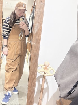 「no brand（ノーブランド）のアイテム（キャップ、ブラウン系）」を使った、yone.（ツミダ）さん（レディース・159cm）の春コーディネート