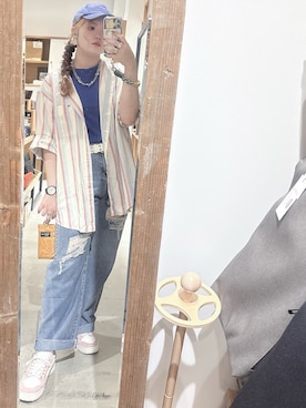 「no brand（ノーブランド）のアイテム（帽子）」を使った、yone.（ツミダ）さん（レディース・159cm）の春コーディネート