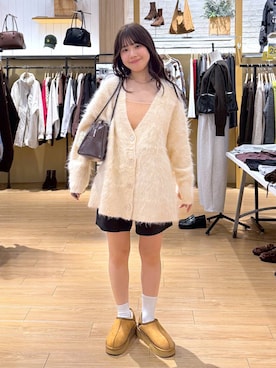 「LOWRYS FARM（ローリーズファーム）のシャギーロングＶカーディガン　595935（カーディガン/ボレロ）」を使った、𝘺𝘶𝘳𝘢さん（レディース・153cm）の秋コーディネート