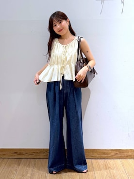 「アイテム（ブラウン系）」を使った、𝘺𝘶𝘳𝘢さん（レディース・153cm）の夏コーディネート