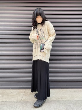 「ケーブルニット」｜「アイテム（PC・スマホグッズ/家電）」を使った、カナさん（レディース・161cm）の冬コーディネート