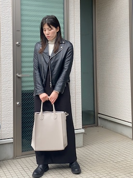 「アイテム（ライダースジャケット）」を使った、かえ。さん（レディース・158cm）の秋コーディネート