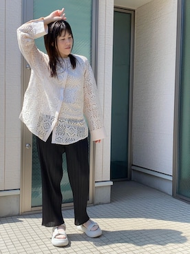 「レーストップス」｜かえ。さん（レディース・158cm）の夏コーディネート