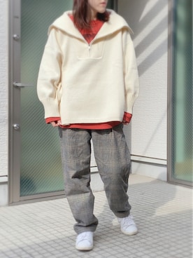 「ボリュームニット」｜「アイテム（アクセサリー）」を使った、かえ。さん（レディース・158cm）の冬コーディネート