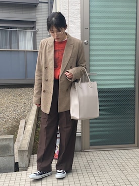 「アイテム（メガネ）」を使った、かえ。さん（レディース・158cm）の秋コーディネート