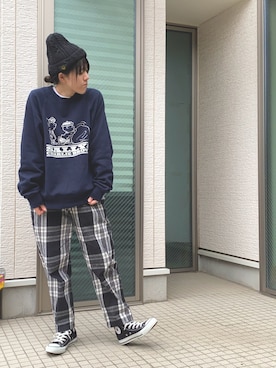 「アイテム（ニットキャップ/ビーニー）」を使った、かえ。さん（レディース・158cm）の秋コーディネート