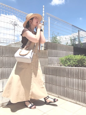 「麦わら帽子」｜「アイテム（ジャンパースカート）」を使った、ぷーさん（レディース・159cm）の夏コーディネート