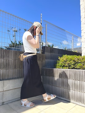 「アイテム（ボディバッグ/ウエストポーチ、ベージュ系）」を使った、ぷーさん（レディース・159cm）の夏コーディネート