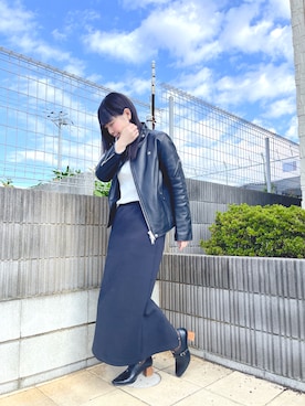 「アイテム（ライダースジャケット）」を使った、ぷーさん（レディース・159cm）の冬コーディネート