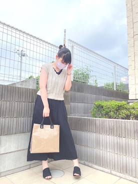 「ベージュ×ブラック」｜「アイテム（ワンピース/ドレス）」を使った、ぷーさん（レディース・159cm）の夏コーディネート