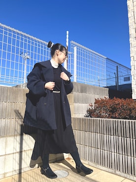 「ユニクロ」｜「アイテム（ピーコート）」を使った、ぷーさん（レディース・159cm）の冬コーディネート