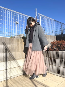 「アイテム（スカート、ブラウン系）」を使った、ぷーさん（レディース・159cm）の冬コーディネート