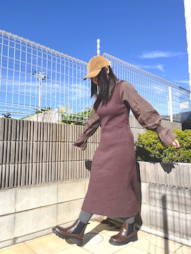 「ワントーンコーデ」｜「アイテム（ワンピース/ドレス）」を使った、ぷーさん（レディース・159cm）の冬コーディネート