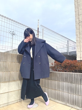 「アイテム（デニムスカート、グレー系）」を使った、ぷーさん（レディース・159cm）の冬コーディネート