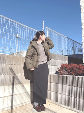 「ニットカーディガン」｜「アイテム（ブルゾン）」を使った、ぷーさん（レディース・159cm）の冬コーディネート