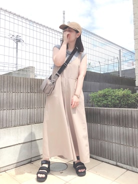 「ぽっちゃり」｜「アイテム（サロペット/オーバーオール）」を使った、ぷーさん（レディース・159cm）の夏コーディネート