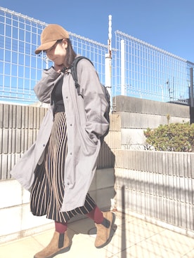 「natural couture（ナチュラルクチュール）の配色ニットプリーツワンピース（ワンピース）」を使った、ぷーさん（レディース・159cm）の冬コーディネート