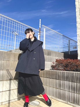 「ユニクロ」｜「アイテム（ピーコート）」を使った、ぷーさん（レディース・159cm）の冬コーディネート
