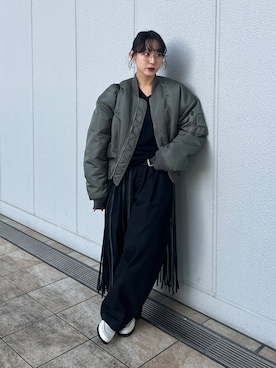 「Dickies（ディッキーズ）のDICKIES 別注 ボンタンパンツ（その他パンツ、ブラック系）」を使った、moneさん（レディース・152cm）の春コーディネート