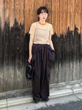「overneath（オーバーニース）のoverneath 別注 NetT059：Tシャツ（Tシャツ/カットソー）」を使った、moneさん（レディース・152cm）の夏コーディネート