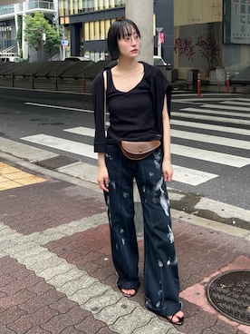「6（ロク）のアイテム（タンクトップ、ブラック系）」を使った、moneさん（レディース・152cm）の夏コーディネート