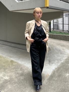 「ADAM ET ROPE'（アダムエロペ）の【PFT】Drawstrig Mini Pochette（ショルダーバッグ、ブラック系）」を使った、moneさん（レディース・152cm）の春コーディネート