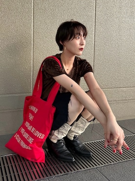 「アイテム（ブーツ、ホワイト系）」を使った、moneさん（レディース・152cm）の夏コーディネート