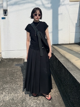 「CITYSHOP（シティーショップ）の《追加》TR PLEATS スカート（スカート、ブラック系）」を使った、moneさん（レディース・152cm）の夏コーディネート