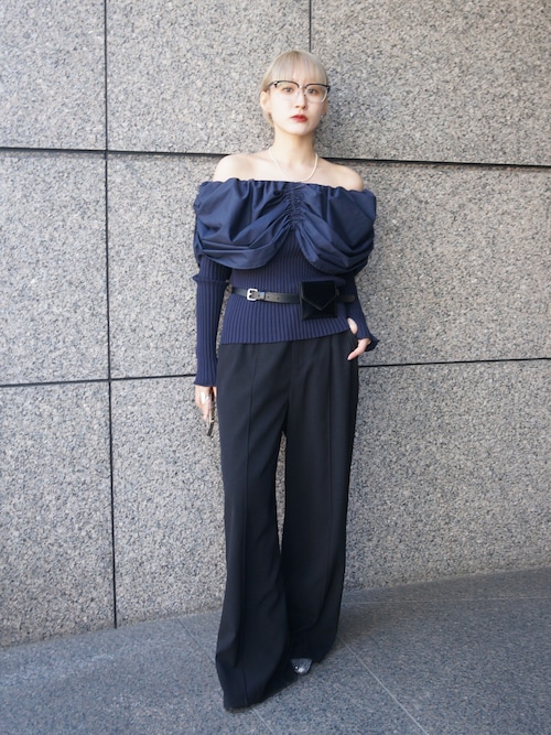 ニット セーター Stretchy Viscose Dramatic Neck Top レディース etoll. ニット セーター Vネックリブサマーニット レディース