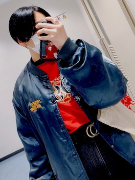 「no brand（ノーブランド）のアイテム（スカジャン）」を使った、大福丸さん（レディース・159cm）の春コーディネート